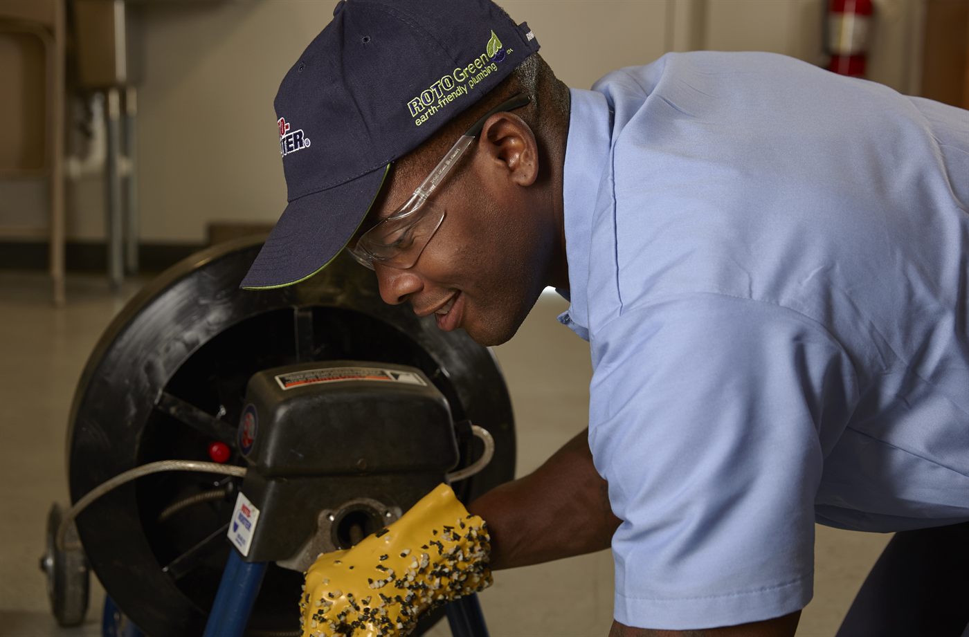 Close-up of drain cleaning work